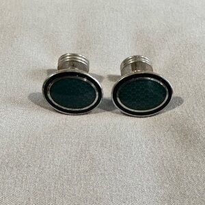 Sophisticated Green and Silver Oval Cuff Links